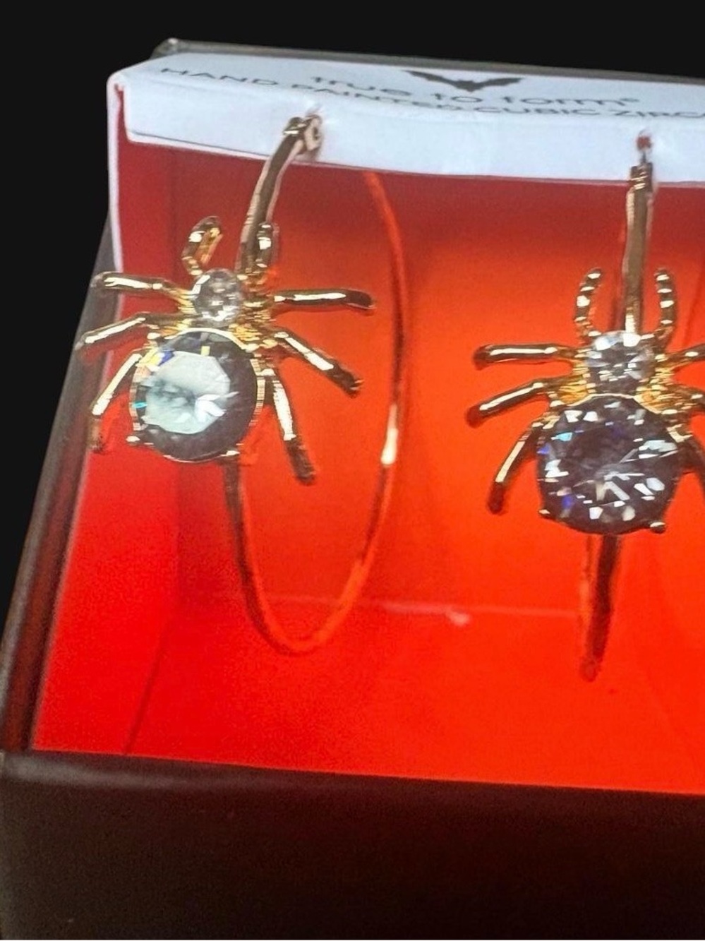 True to Form Gold Spider Cubic Zirconia Drop Earrings - Black and Gold